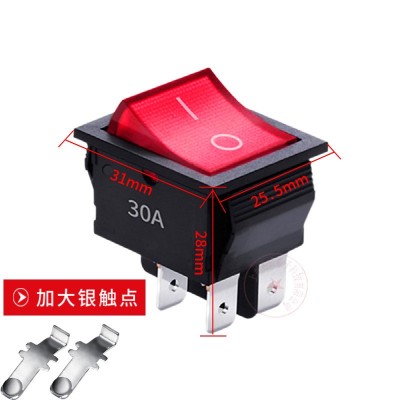 上开 上海永星大电流船型开关KCD2-21N-BR 30A 红色带灯 4脚2档图4