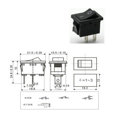 KCD1船型开关2脚2档3脚3档 15*21mm翘板按钮开关电源6A250VAC直销图3