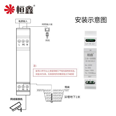 恒鑫导轨千兆网络电源二合一防雷器 1000M网线避雷器 浪涌保护器图3