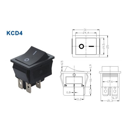 供应KCD4船型开关 二档4脚防水防31*25水电源开关 通断跷板开关图5