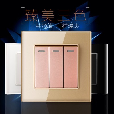 新款电器插座钢化玻璃面板三位三开单控开关墙壁86型明装暗装家用图3