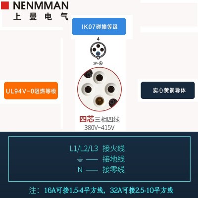 上曼电气 工业明装插座 防水工业插座 NENMMAN 3P 4P 5P 16A-125A图4