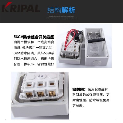 户外防水开关插座组合 科瑞普电气 56CV310F 2孔+3孔10A开关插座图2