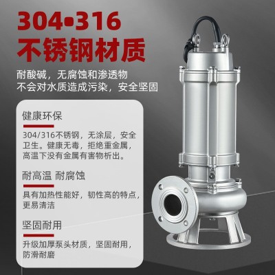 304全不锈钢污水泵潜水泵防腐耐酸碱化工泵高扬程380V抽水排污泵图3