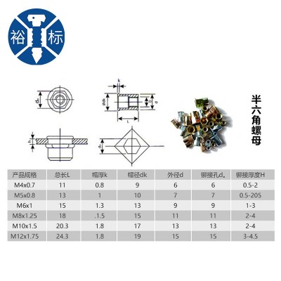 六角头拉铆螺母小沉头拉螺母 半六角拉螺帽拉母拉帽M3M4M5M6M8M10图4