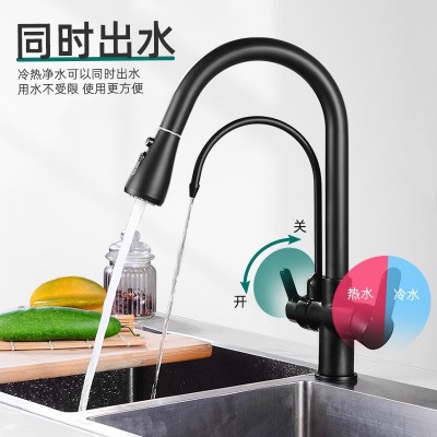 厨房抽拉水龙头三合一冷热双出水净水器双用洗菜盆洗碗池水槽龙头图2