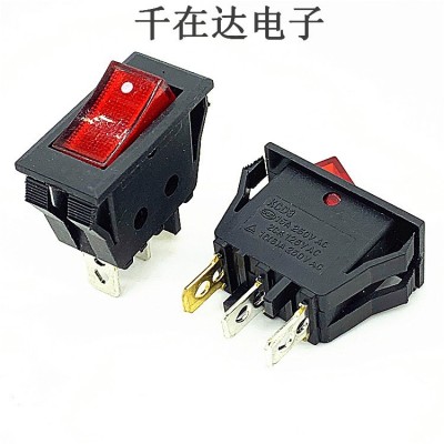 船型开关大KCD3B2红盖 3脚2档带灯双卡位10A 250V 翘板电源开关图2