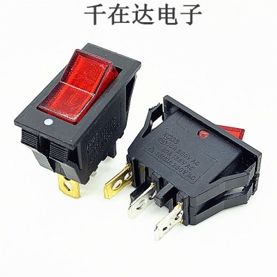 船型开关大KCD3B2红盖 3脚2档带灯双卡位10A 250V 翘板电源开关图3